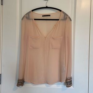 NWOT Zara Sheer Beaded Cuff Blouse